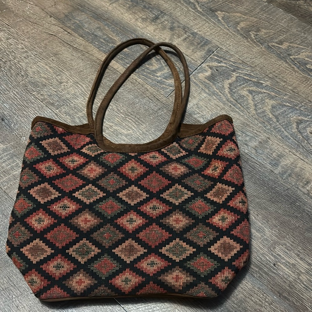 Handmade Himalayan Purse‎ 100% Cotton & Suede Brown Orange Aztec Boho